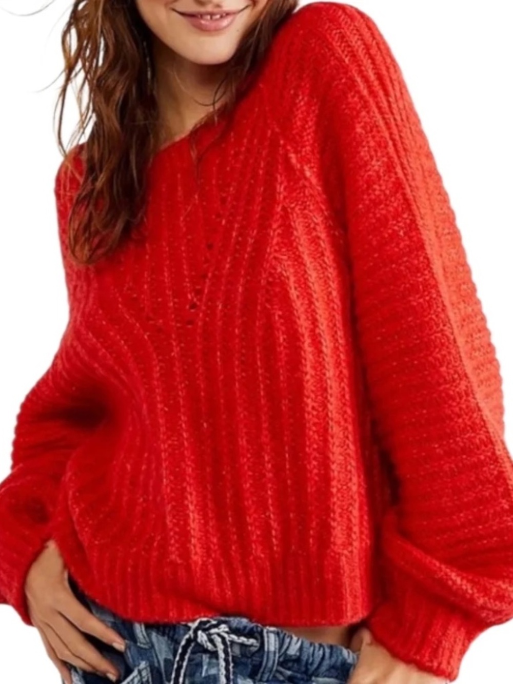 Free People Carter Red Cropped Sweater Size Small